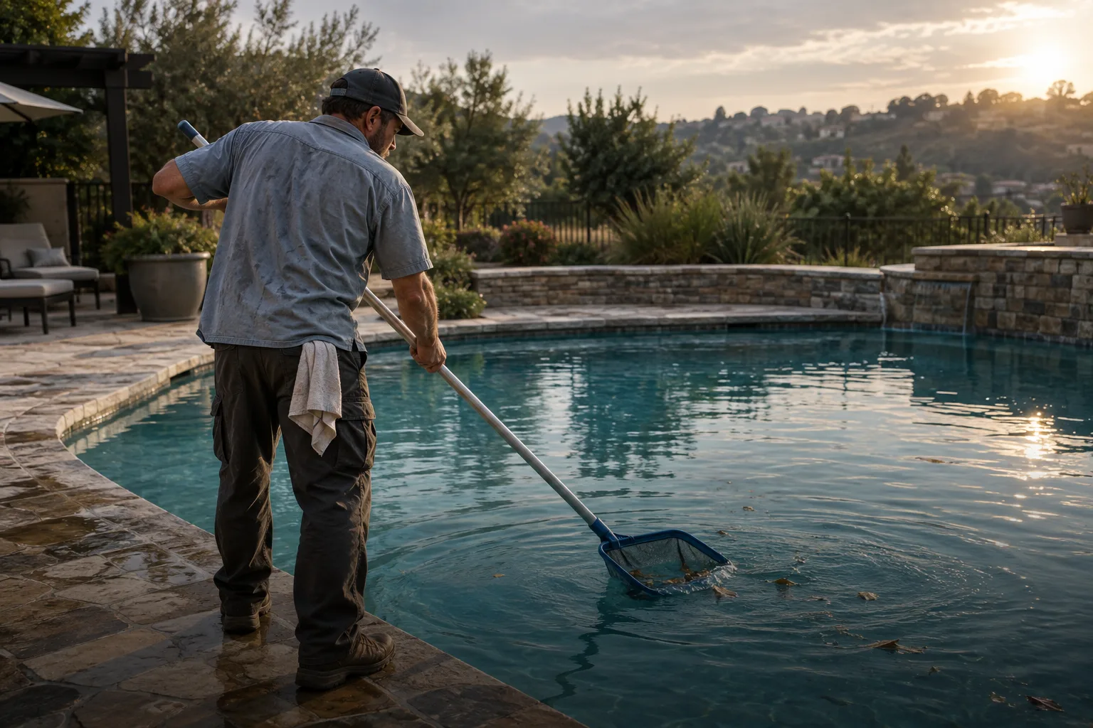 Illustrative scene of a pool cleaner at work